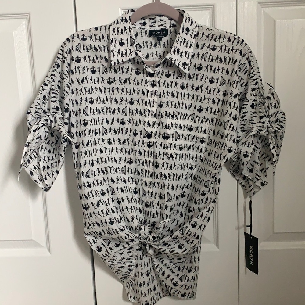 Worth New York Musician Print Short Sleeve Blouse